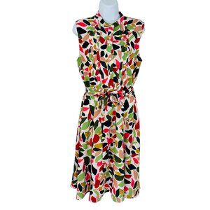 Maggy London Women's Size 10 Leaf Print Belted Sleeveless Multi-Color Dress